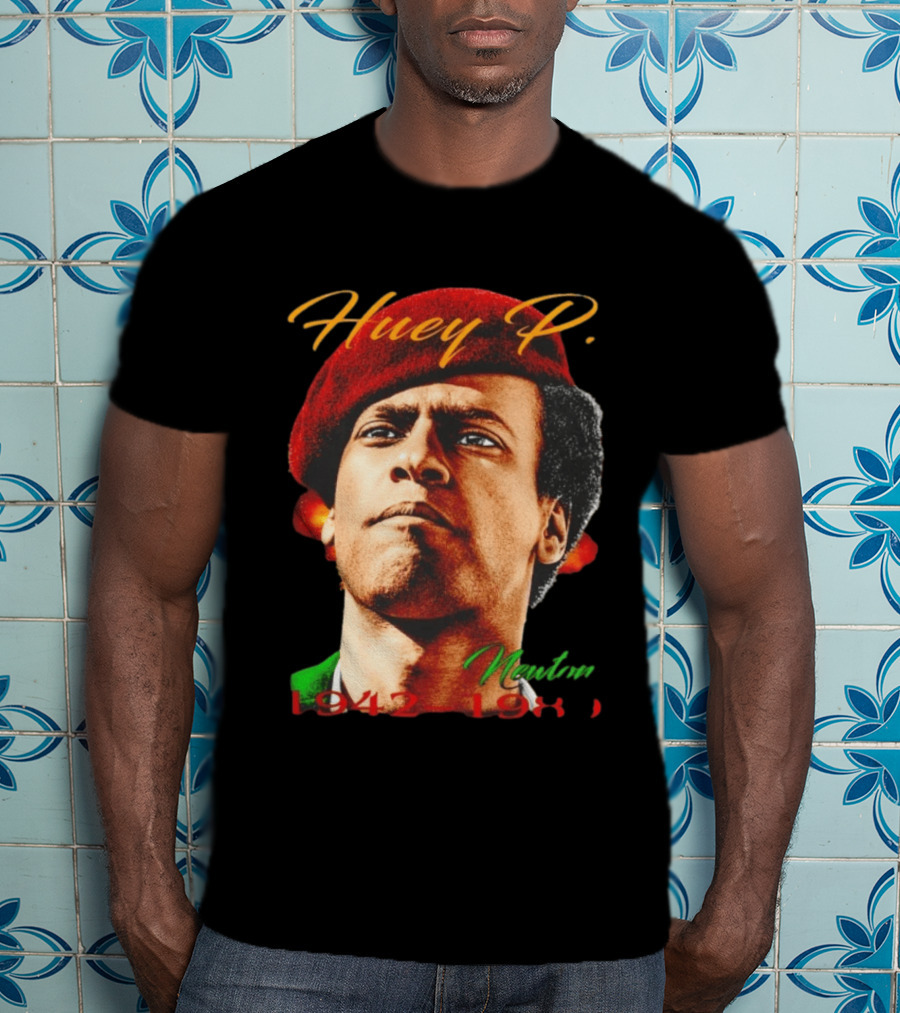 Huey P. Newton 1942 1989 Red Beret Green Jacket T-Shirt