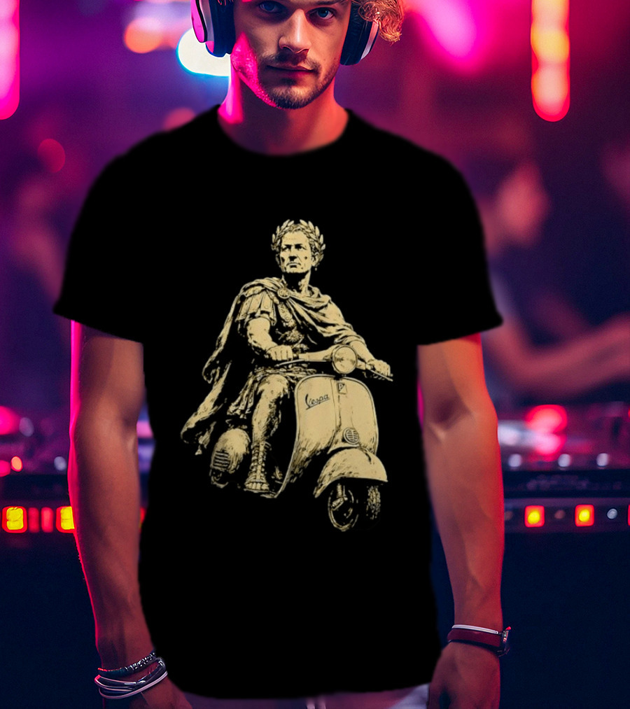Julius Caesar Vespa Scooter Roman Warrior Motif T-Shirt
