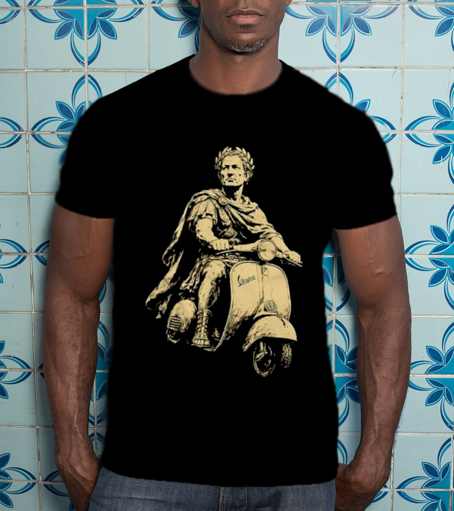 Julius Caesar Vespa Scooter Roman Warrior Motif T-Shirt