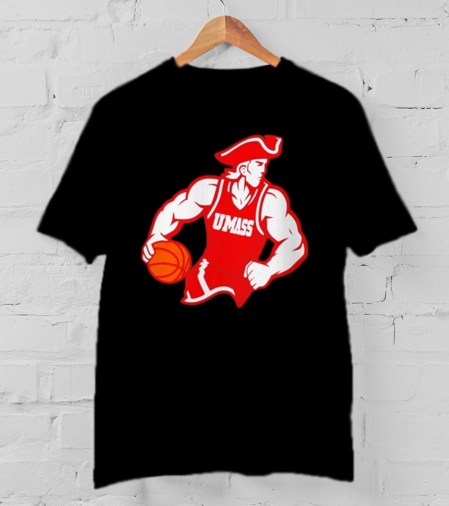 UMass Basketball Player Minuteman Holding Basketball T-Shirt