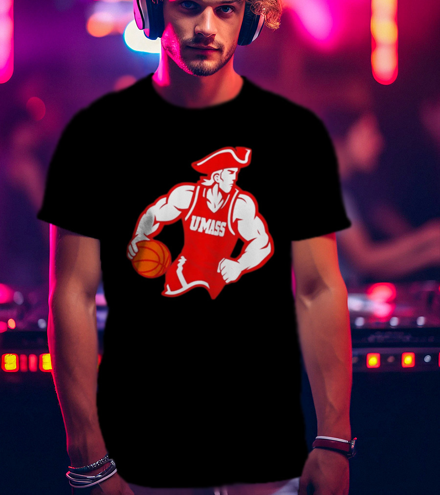 UMass Basketball Player Minuteman Holding Basketball T-Shirt