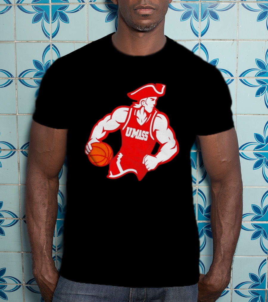UMass Basketball Player Minuteman Holding Basketball T-Shirt
