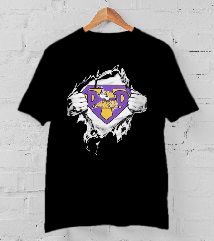 Minnesota Vikings Super Dad Purple Yellow Ripped Chest T-Shirt