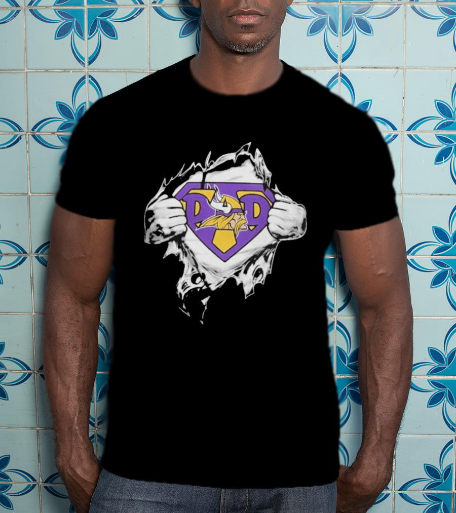 Minnesota Vikings Super Dad Purple Yellow Ripped Chest T-Shirt