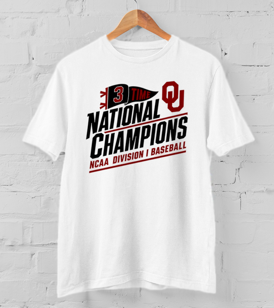 3 Time National Champions OU NCAA Division I Baseball T-Shirt