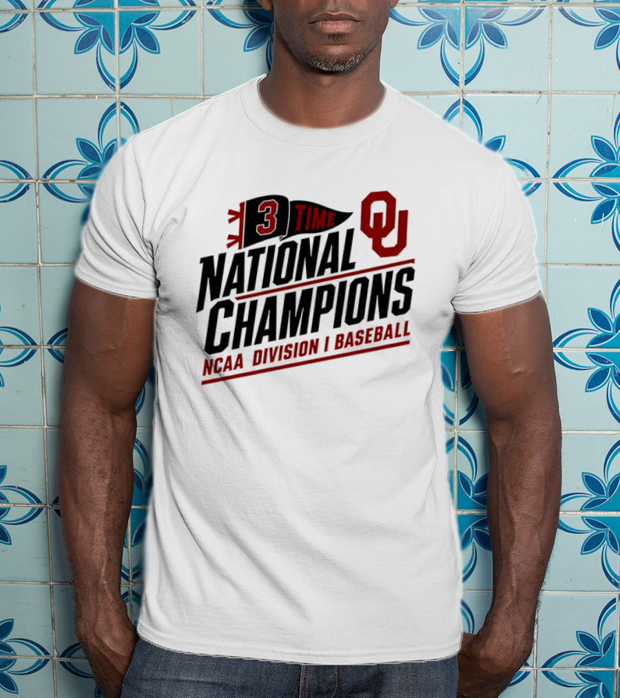 3 Time National Champions OU NCAA Division I Baseball T-Shirt