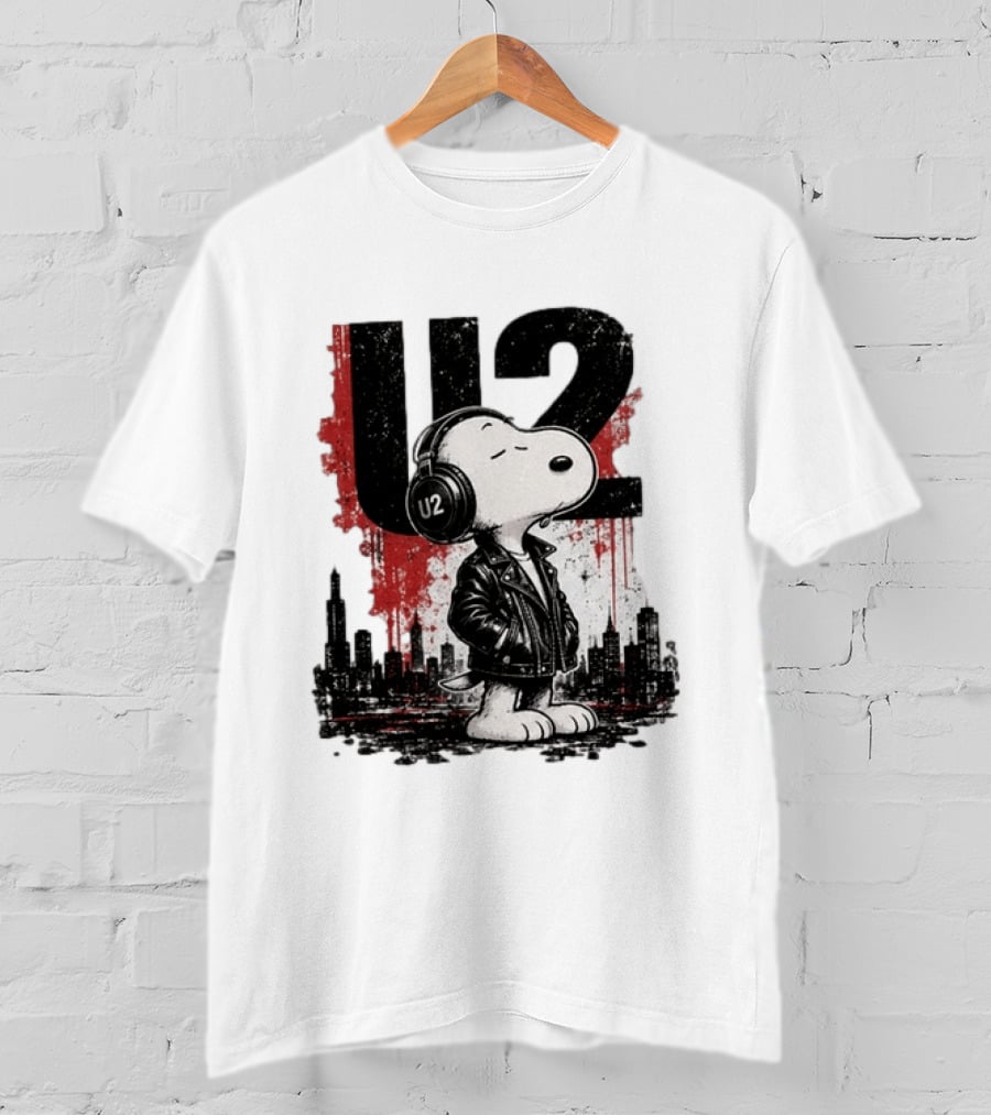 Snoopy U2 On Sky One Dream One Fearless Heart Urban Skyline T-Shirt