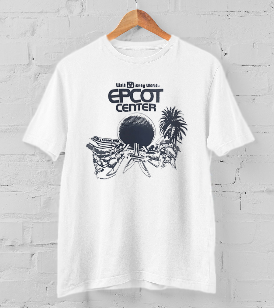 Walt Disney Productions Epcot Center Spaceship Earth And Future World Palm Trees T-Shirt