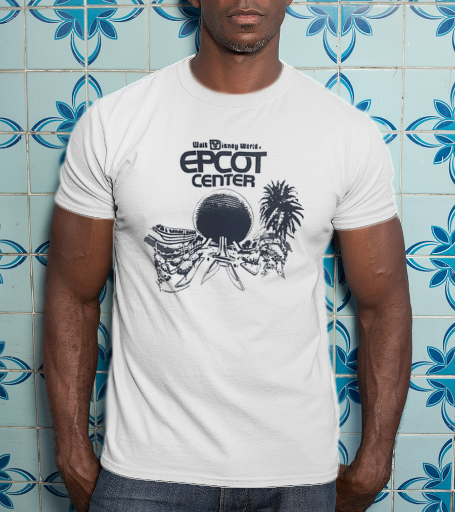 Walt Disney Productions Epcot Center Spaceship Earth And Future World Palm Trees T-Shirt