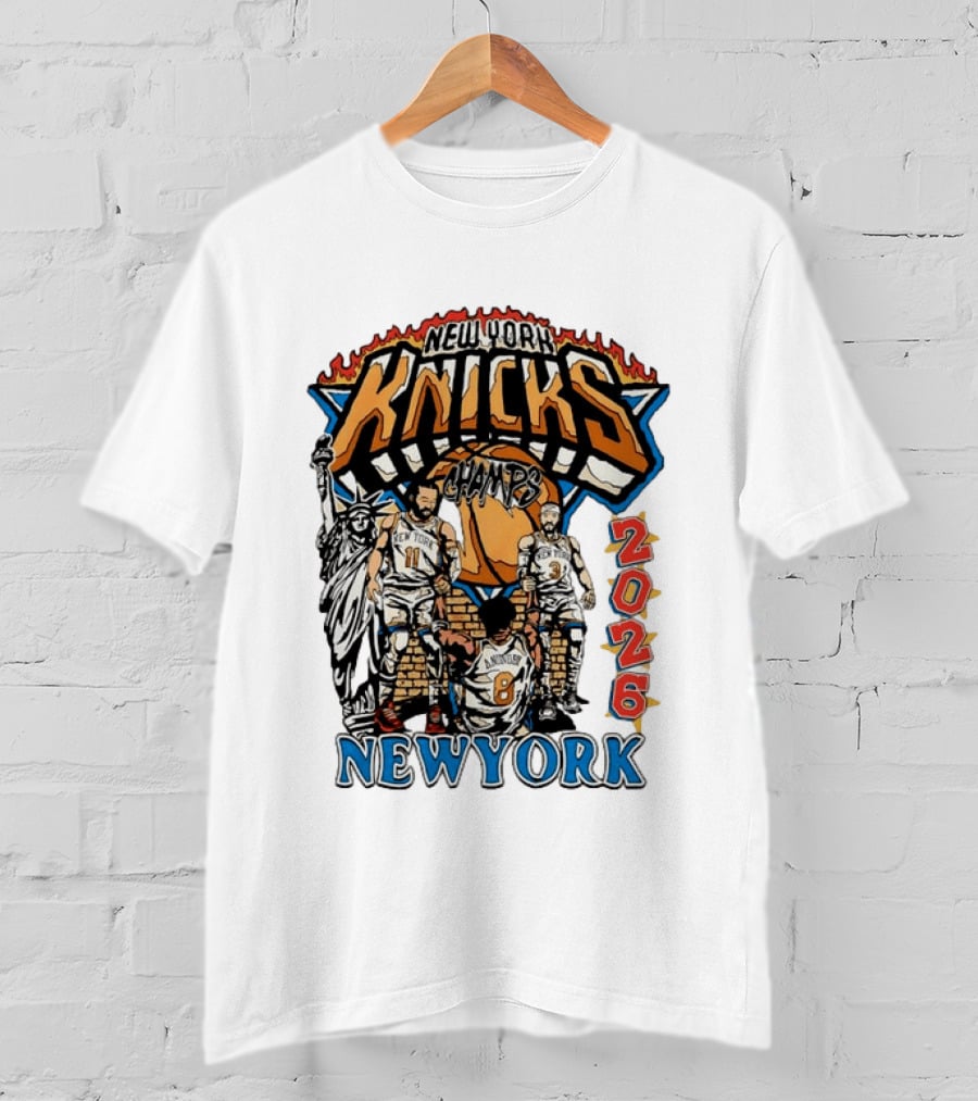 New York Knicks 2026 Champs Jalen Brunson OG Anunoby Josh Hart Statue Of Liberty T-Shirt