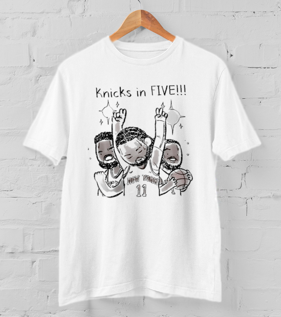 Knicks In Five Caricature Basketball Celebration T-Shirt