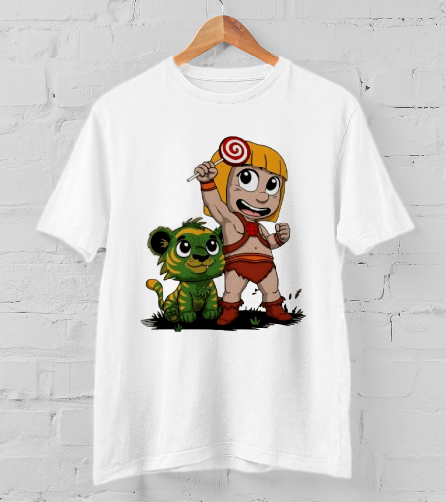 Master Of Kindergarten He Man Chibi With Tiger And Lollipop T-Shirt