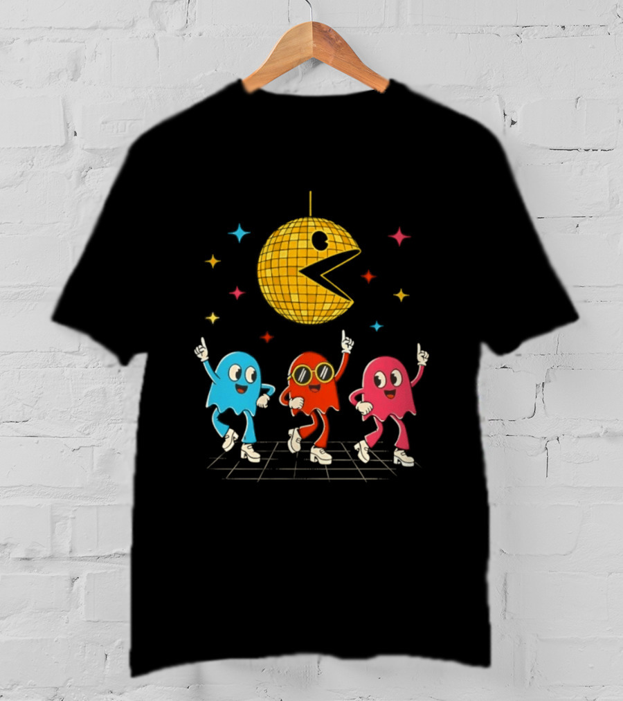 Pac Man Disco Ball And Ghosts Dance Arcade Party T-Shirt