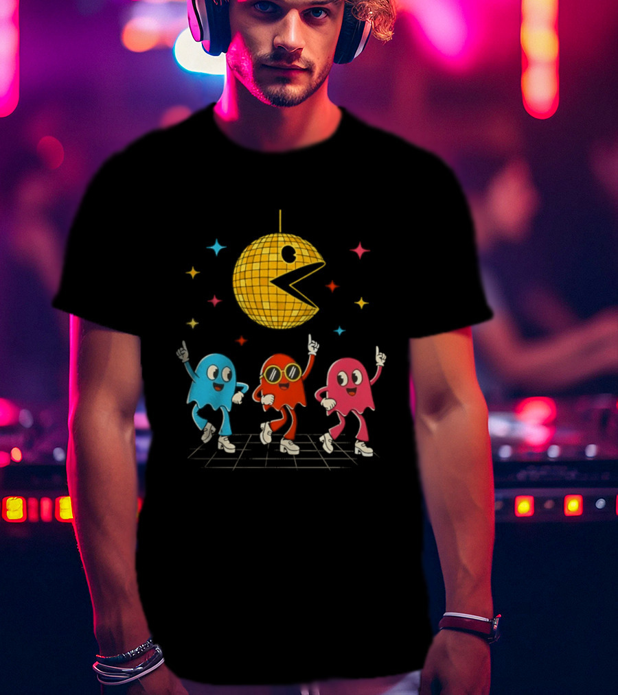 Pac Man Disco Ball And Ghosts Dance Arcade Party T-Shirt