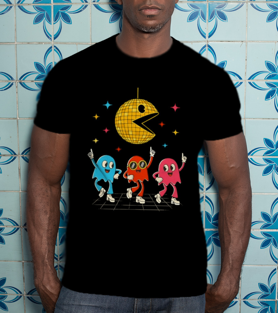 Pac Man Disco Ball And Ghosts Dance Arcade Party T-Shirt