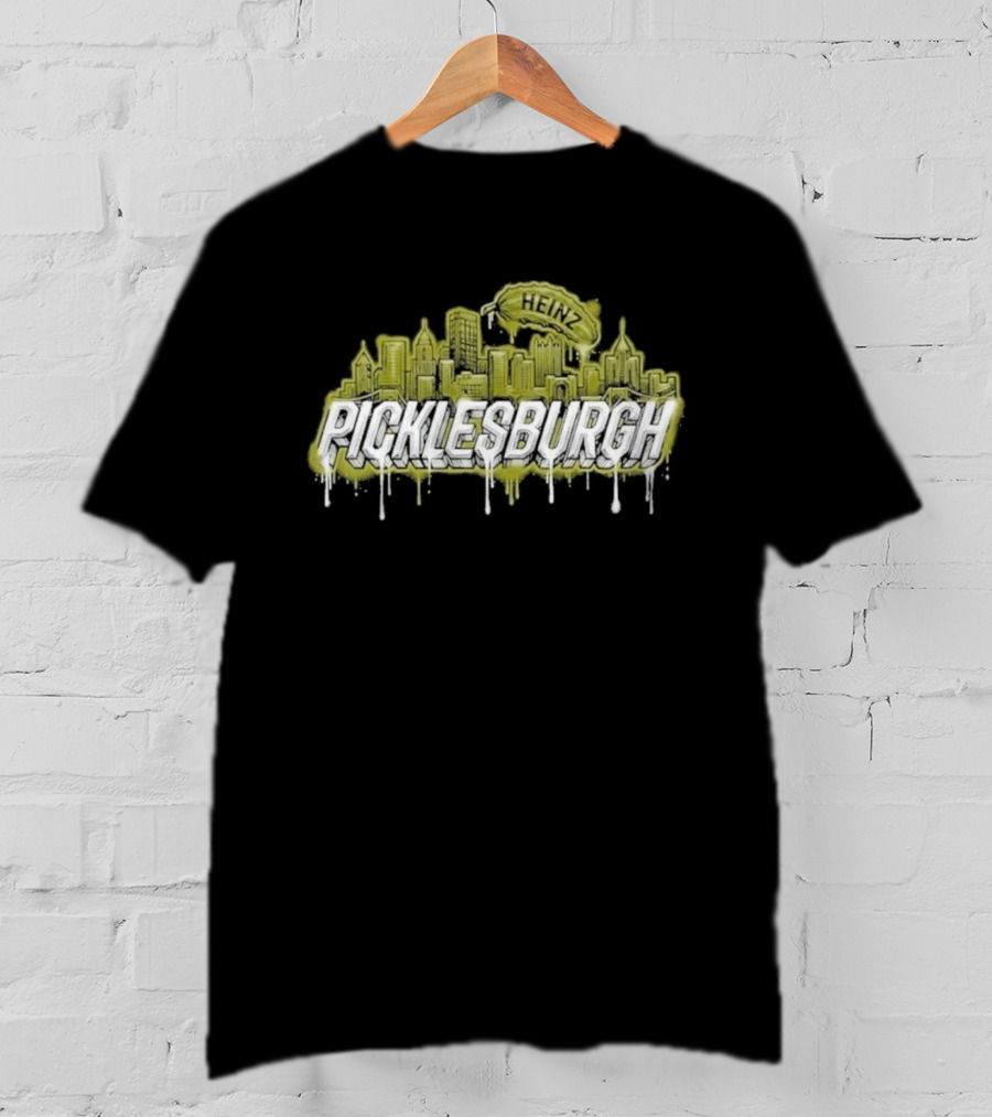 Picklesburgh Pittsburgh Skyline Graffiti With Pickle Balloon T-Shirt