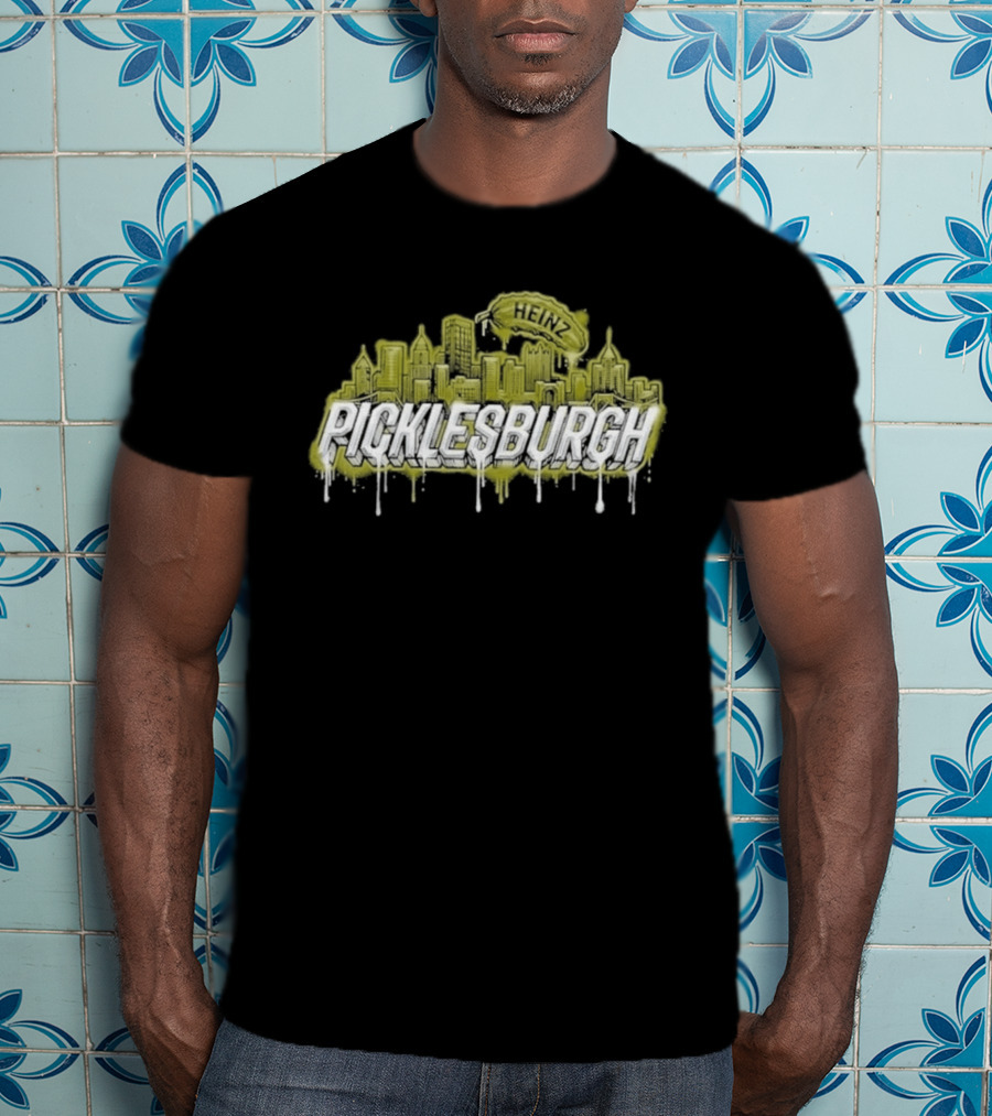 Picklesburgh Pittsburgh Skyline Graffiti With Pickle Balloon T-Shirt