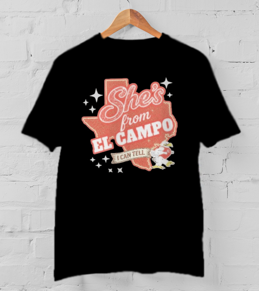 She's From El Campo I Can Tell Texas Outline Football T-Shirt
