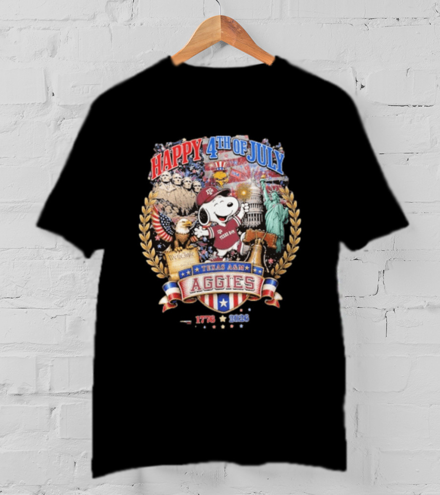 Snoopy Happy 4th Of July Texas A&M Aggies 1776 2026 Celebration T-Shirt