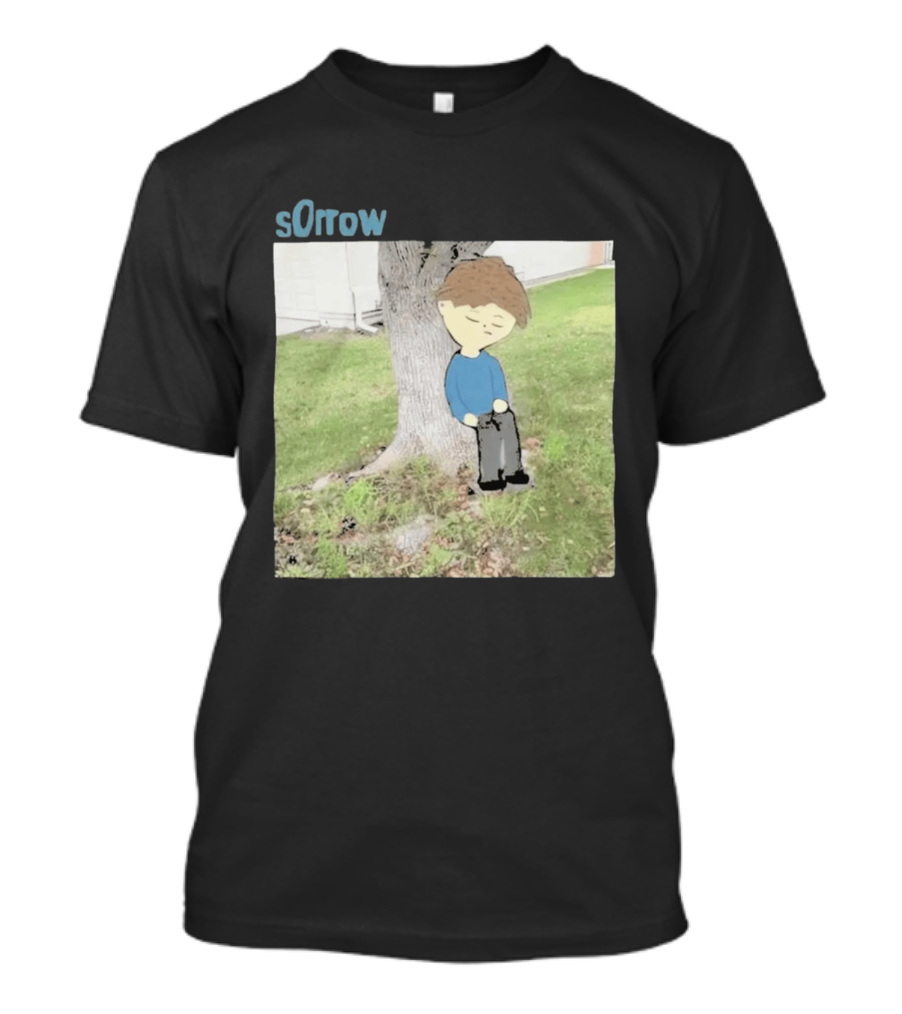 Sorrow Unhappy Sad Boy Leaning Against Tree T-Shirt