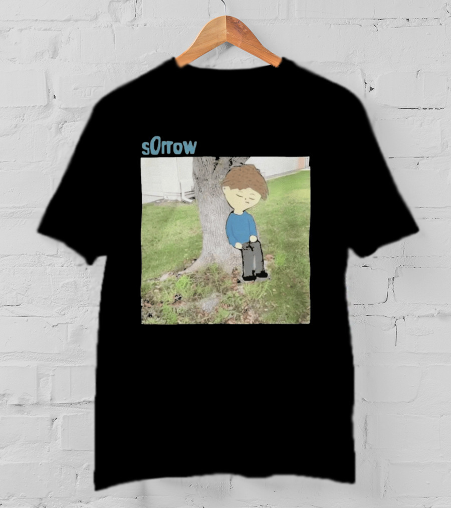 Sorrow Unhappy Sad Boy Leaning Against Tree T-Shirt