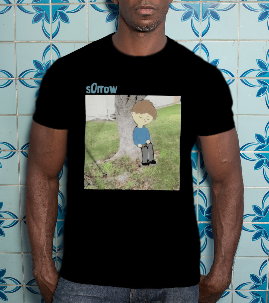 Sorrow Unhappy Sad Boy Leaning Against Tree T-Shirt