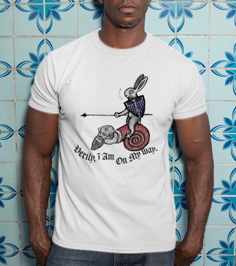 Verily I Am On My Way Knighted Rabbit Snail Medieval Marginalia T-Shirt
