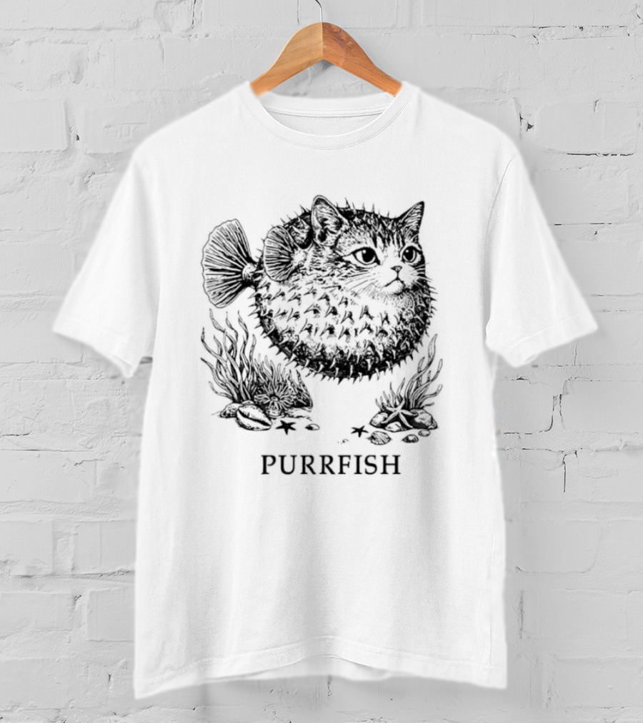 Purrfish Cat Pufferfish Hybrid Marine Life Ocean Creatures T-Shirt