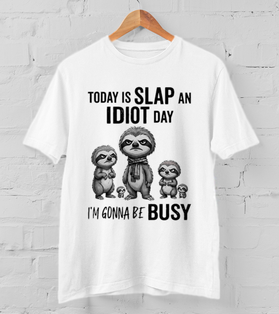 Today Is Slap An Idiot Day I'm Gonna Be Busy Sloth Animal Sarcasm T-Shirt