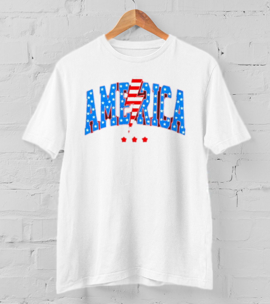 Patriotic America Stars And Stripes Lightning Bolt T-Shirt
