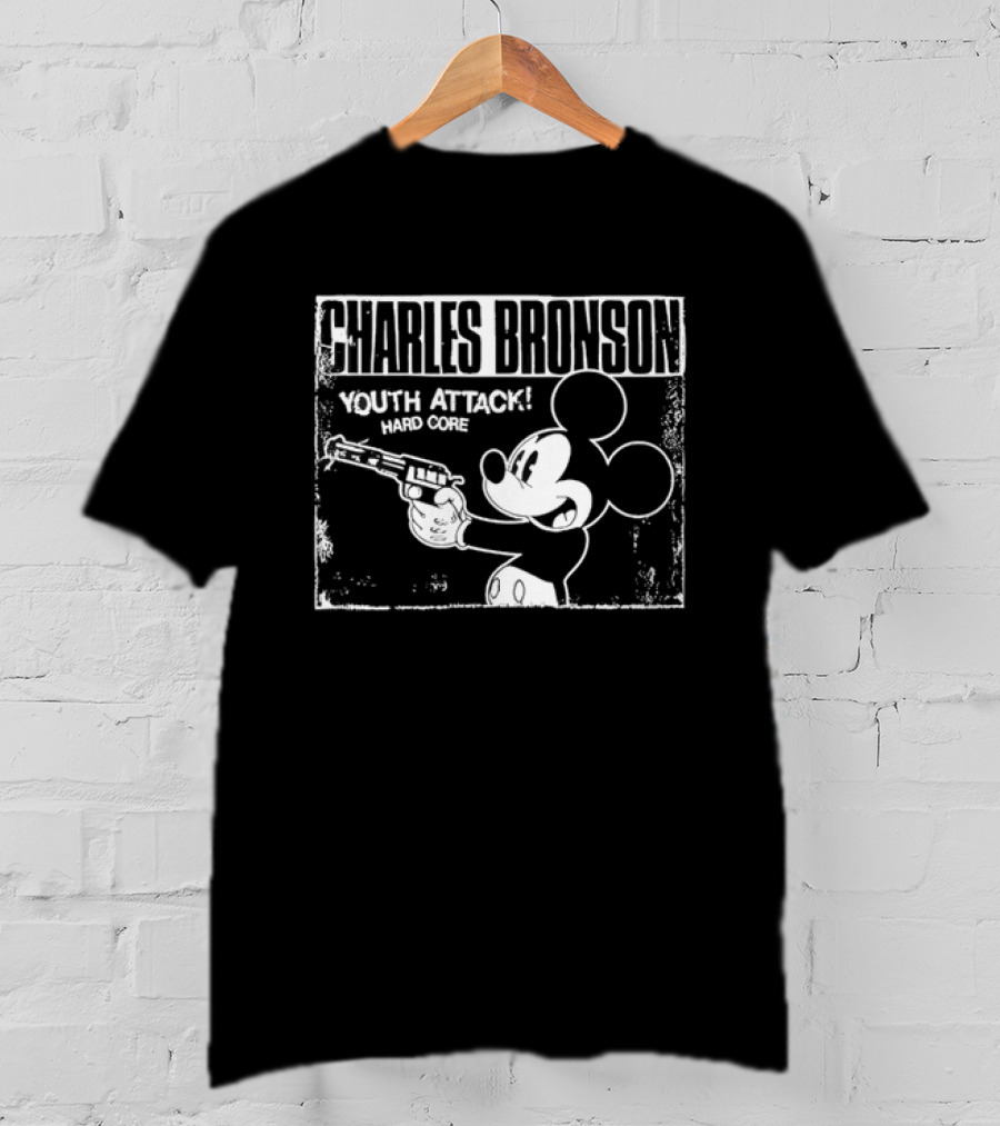 Charles Bronson Youth Attack Hard Core Mickey Mouse Holding Gun T-Shirt