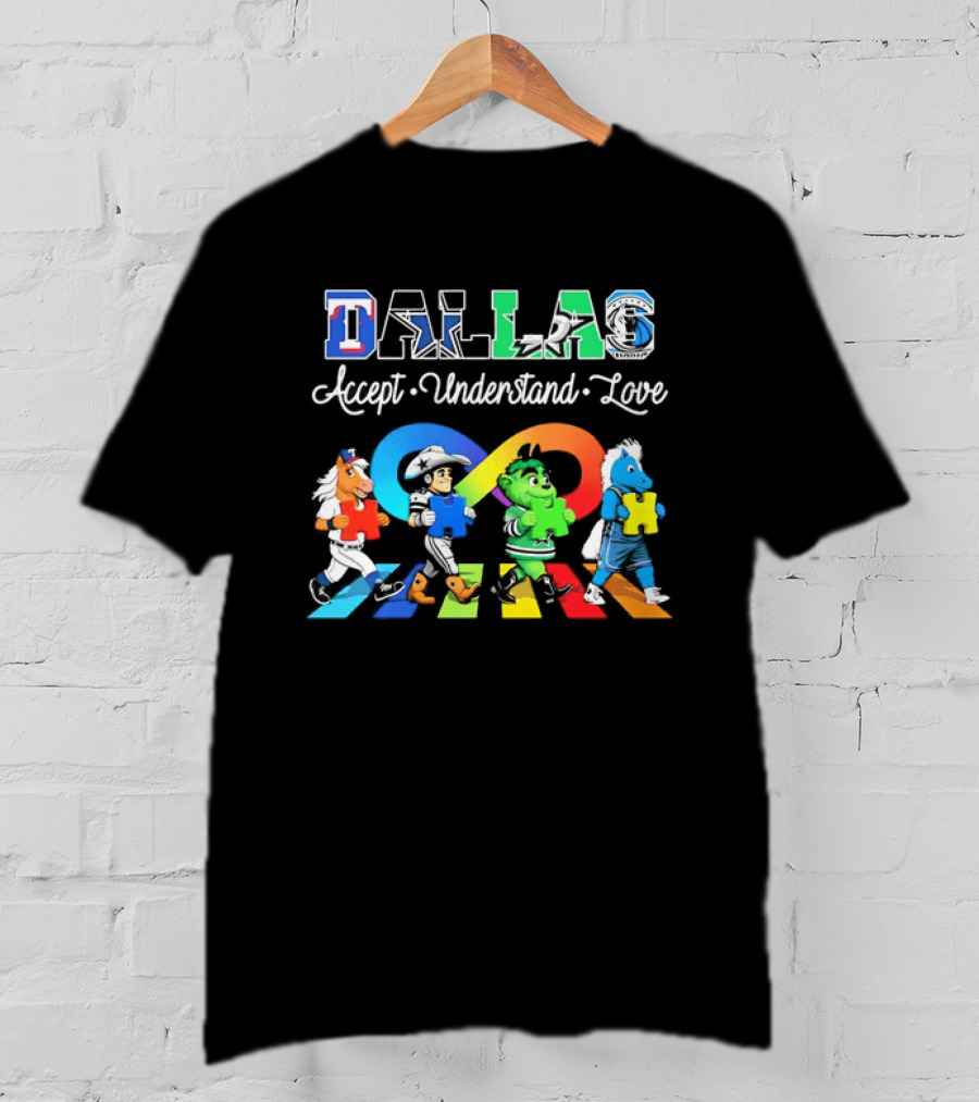 Dallas Accept Understand Love Autism Awareness Mascots Puzzle Pieces T-Shirt