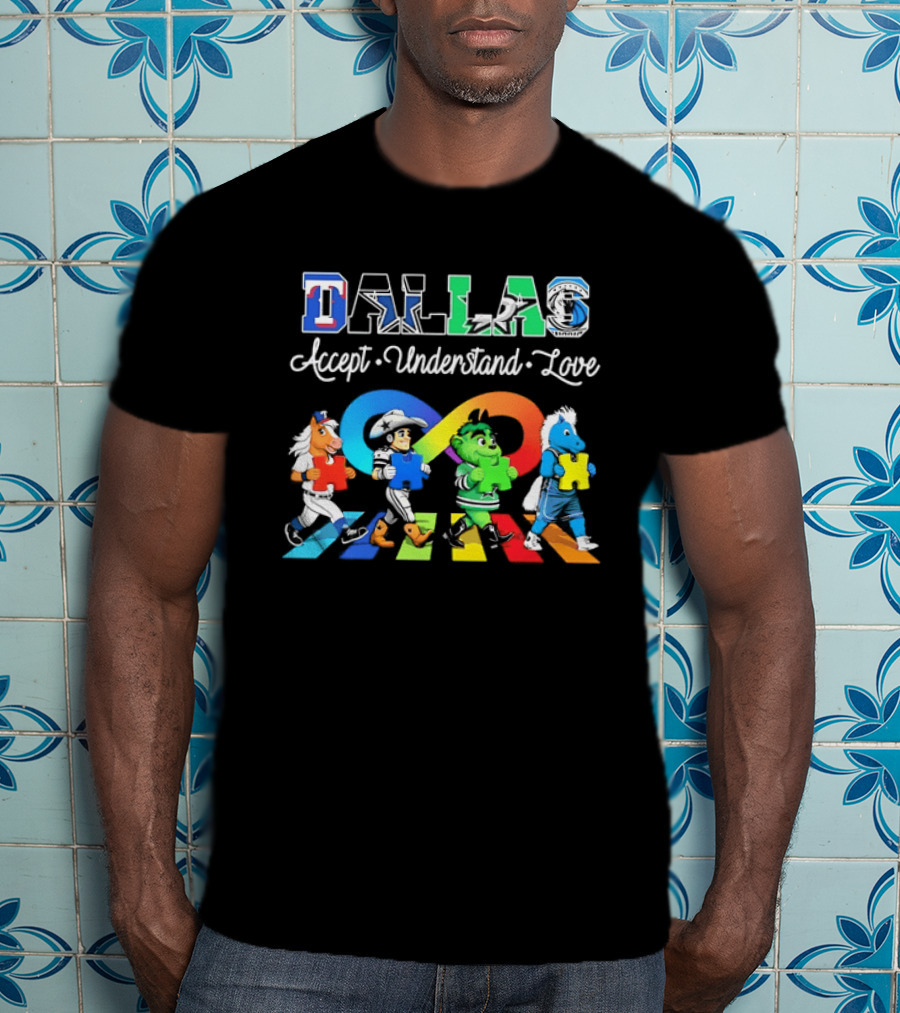 Dallas Accept Understand Love Autism Awareness Mascots Puzzle Pieces T-Shirt