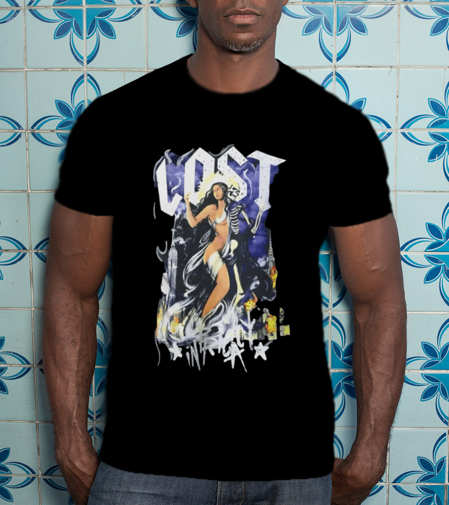 Lost Goddess Skeleton Embrace With City Skyline T-Shirt