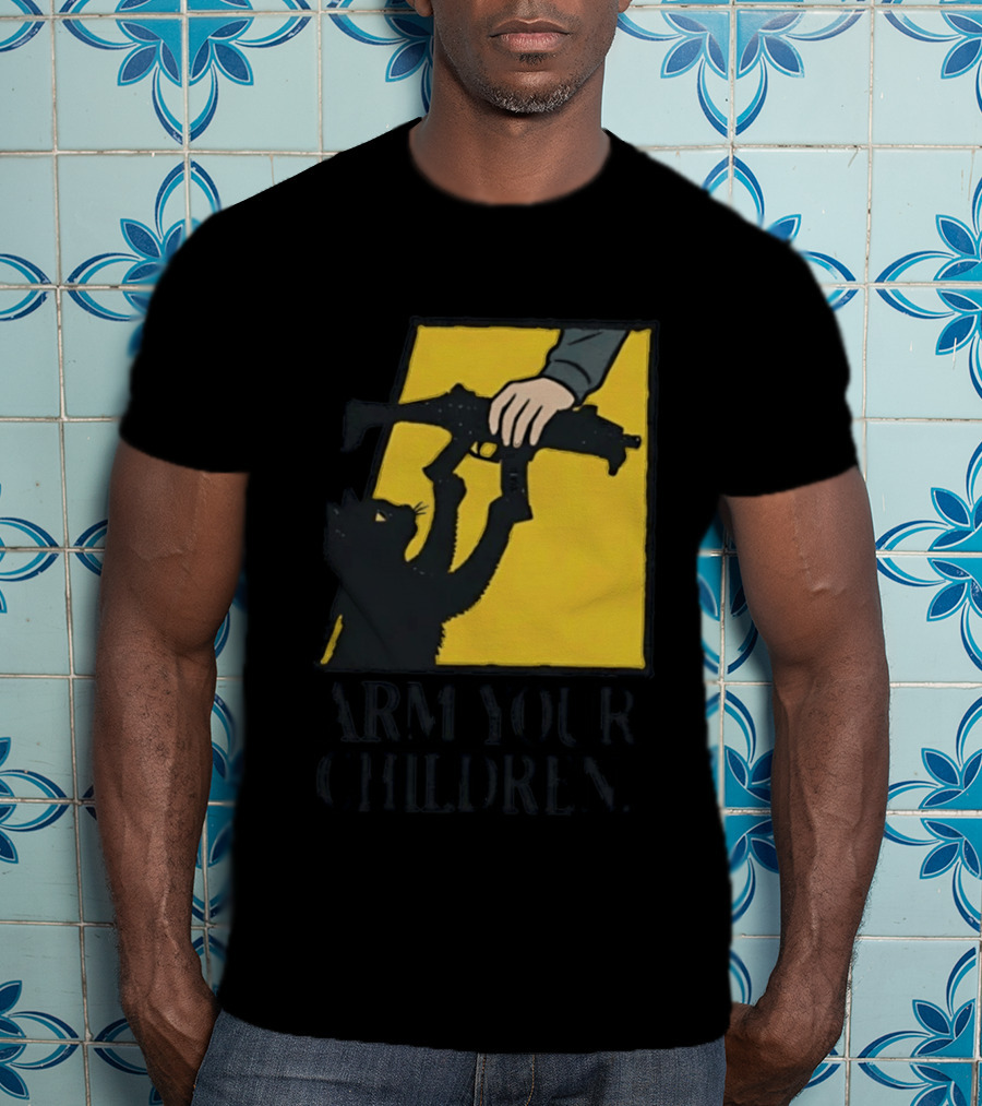 Arm Your Children Black Cat Gun T-Shirt