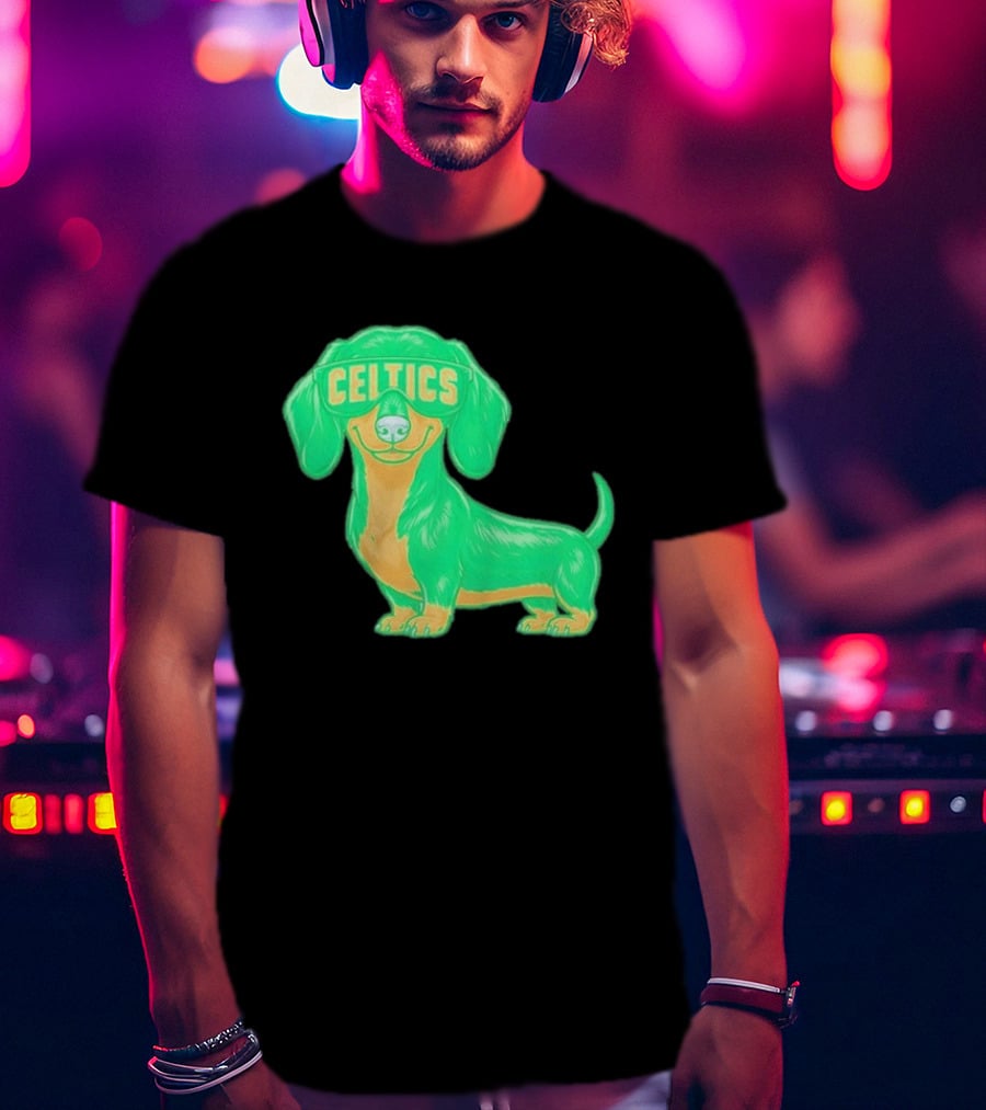 Boston Celtics Dachshund Cartoon Glasses T-Shirt