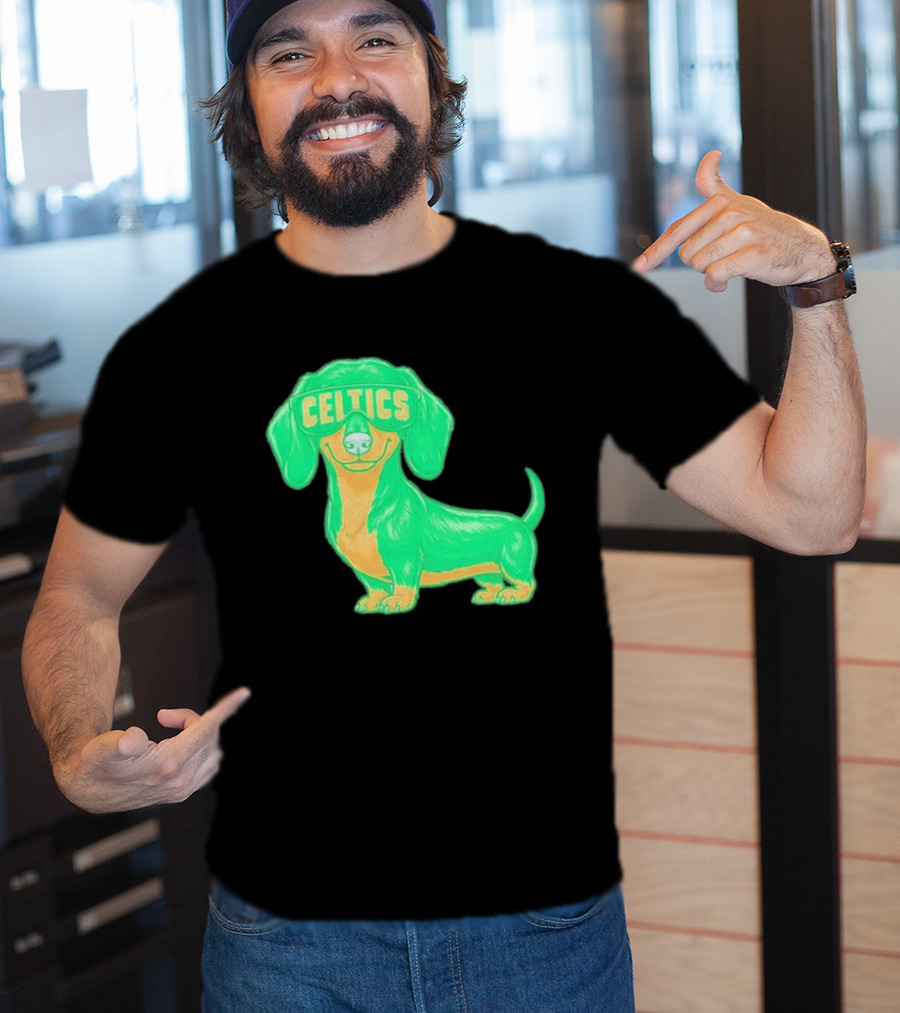 Boston Celtics Dachshund Cartoon Glasses T-Shirt