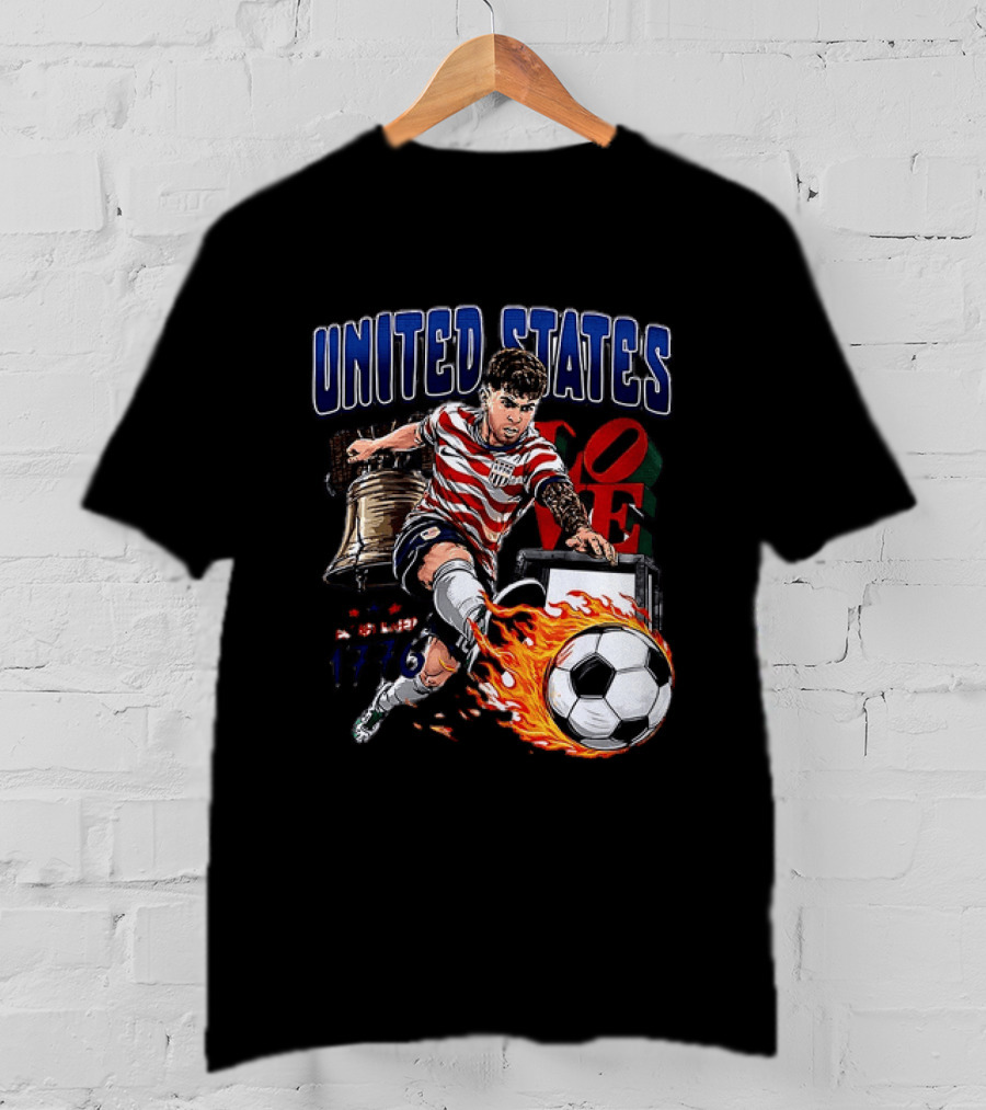 Christian Pulisic United States Soccer Fireball Liberty Bell Established 1776 T-Shirt