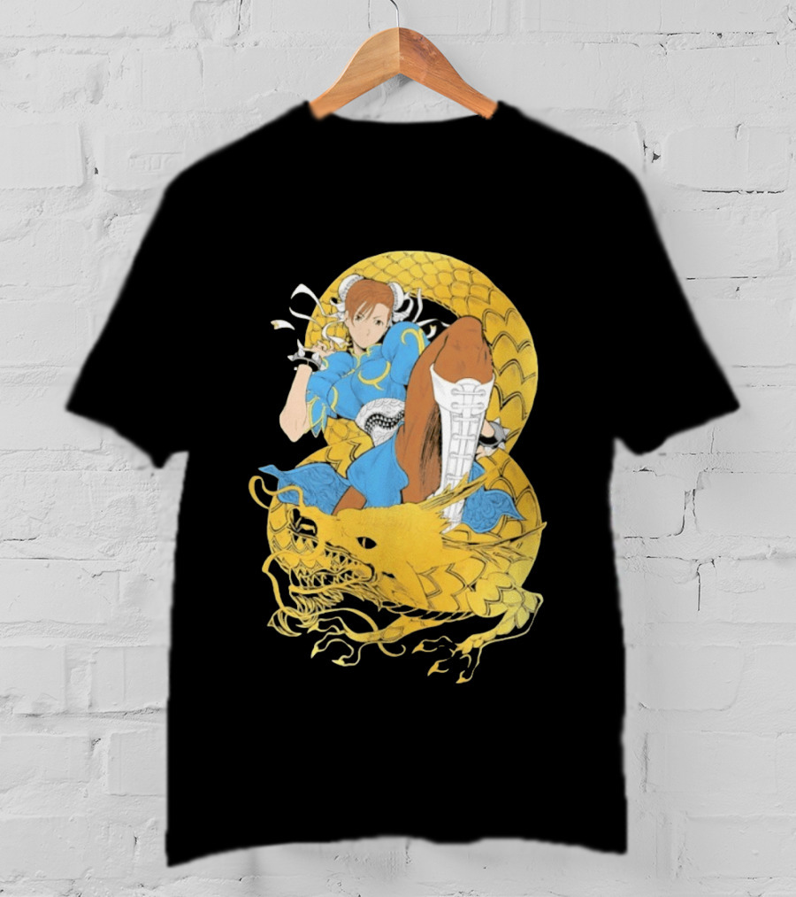 Chun Li Gold Dragon Kick Fighter Blue Outfit Gold Dragon T-Shirt