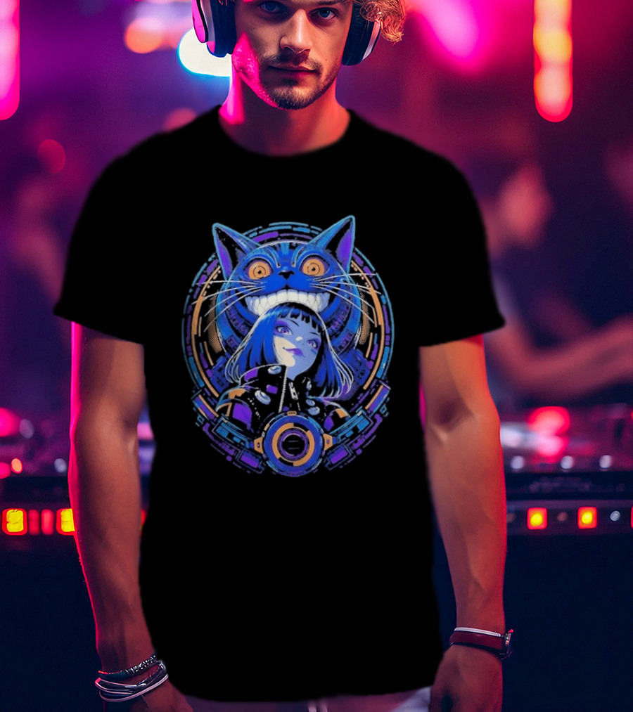 Cyberpunk Cat Girl Futuristic Anime T-Shirt