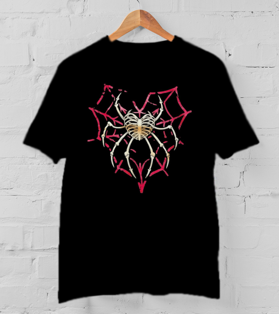 Skeleton Spider With Red Web Heart T-Shirt