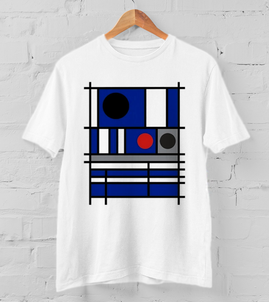 Geometric Shapes Blue Black Red Circles Squares Lines T-Shirt