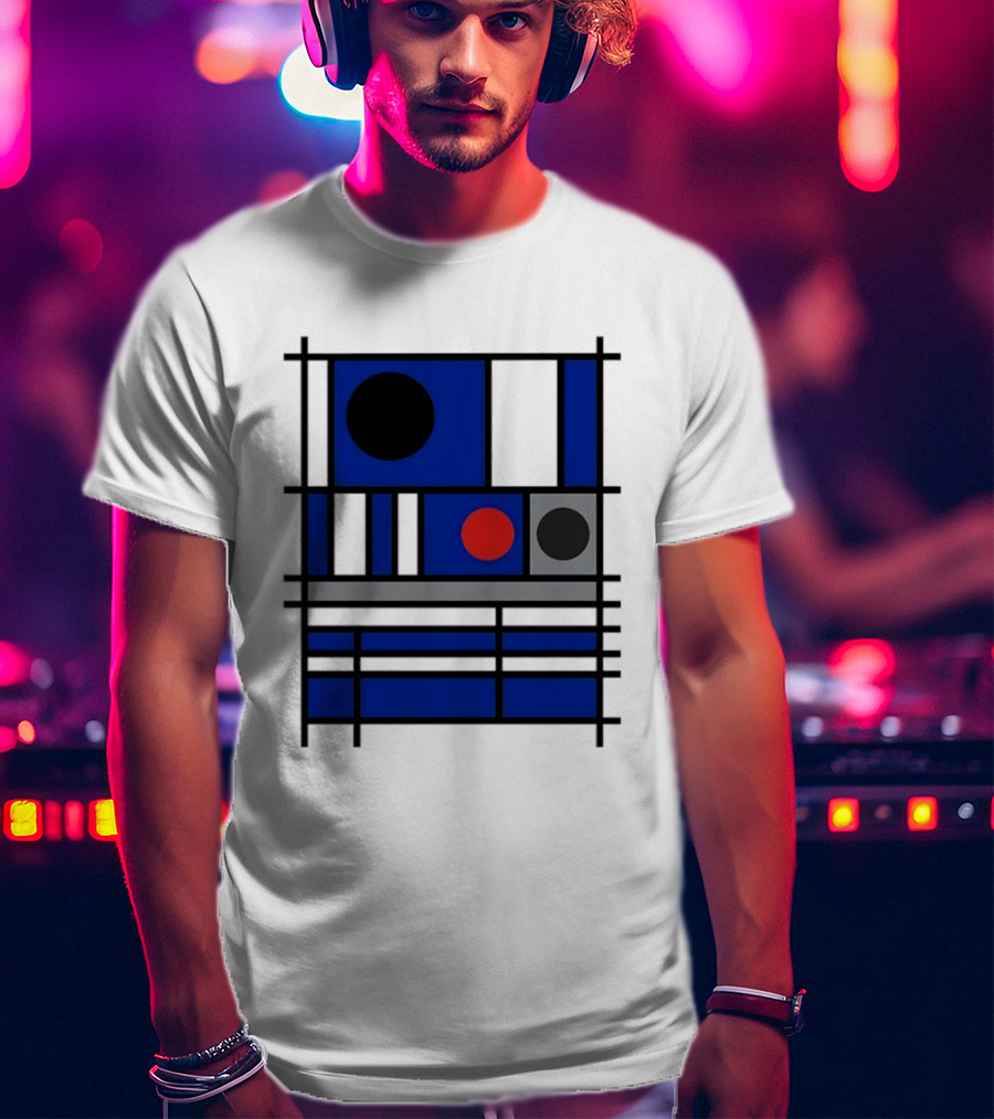 Geometric Shapes Blue Black Red Circles Squares Lines T-Shirt