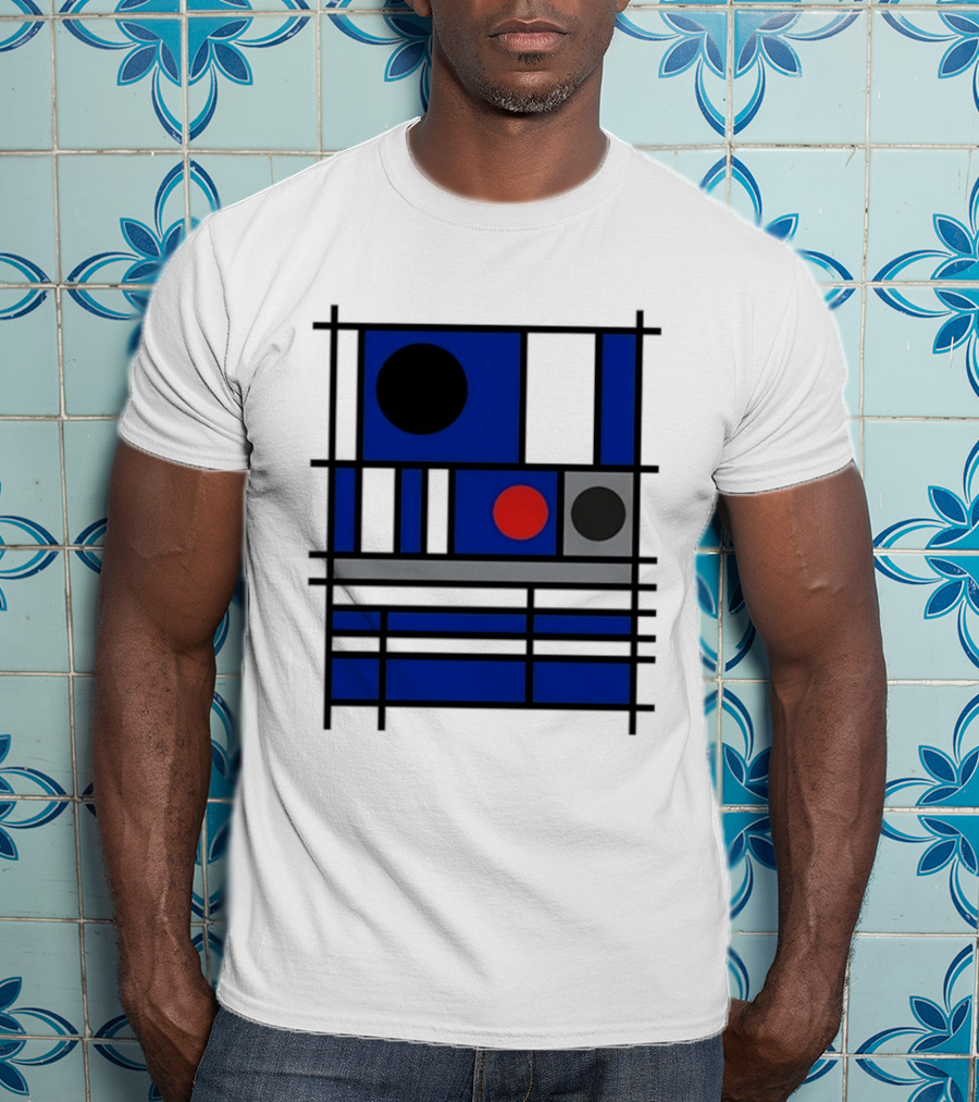 Geometric Shapes Blue Black Red Circles Squares Lines T-Shirt