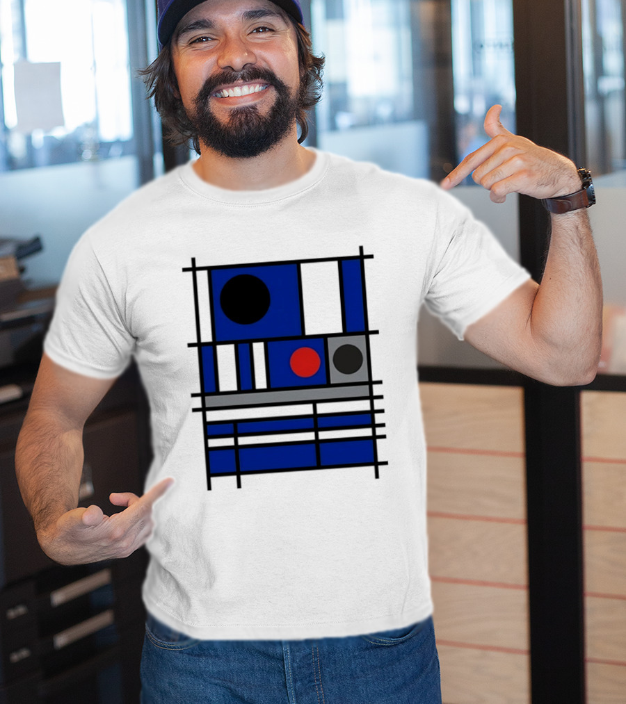 Geometric Shapes Blue Black Red Circles Squares Lines T-Shirt