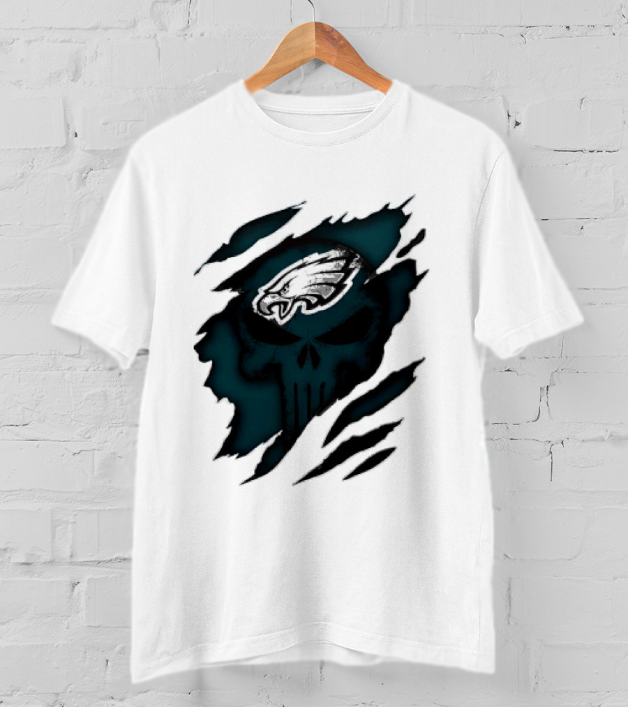 Philadelphia Eagles Punisher Skull Ripped Effect NFL Team Merchandise T-Shirt