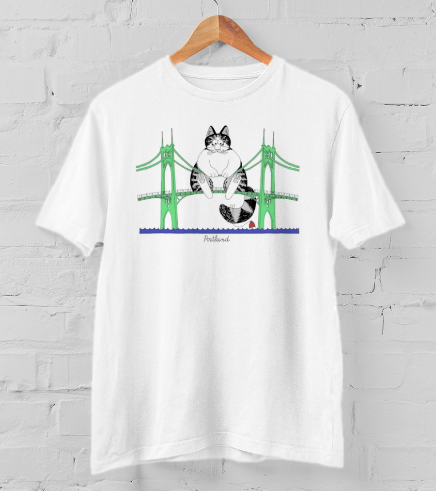 Portland Oregon Cat St Johns Bridge Kliban T-Shirt