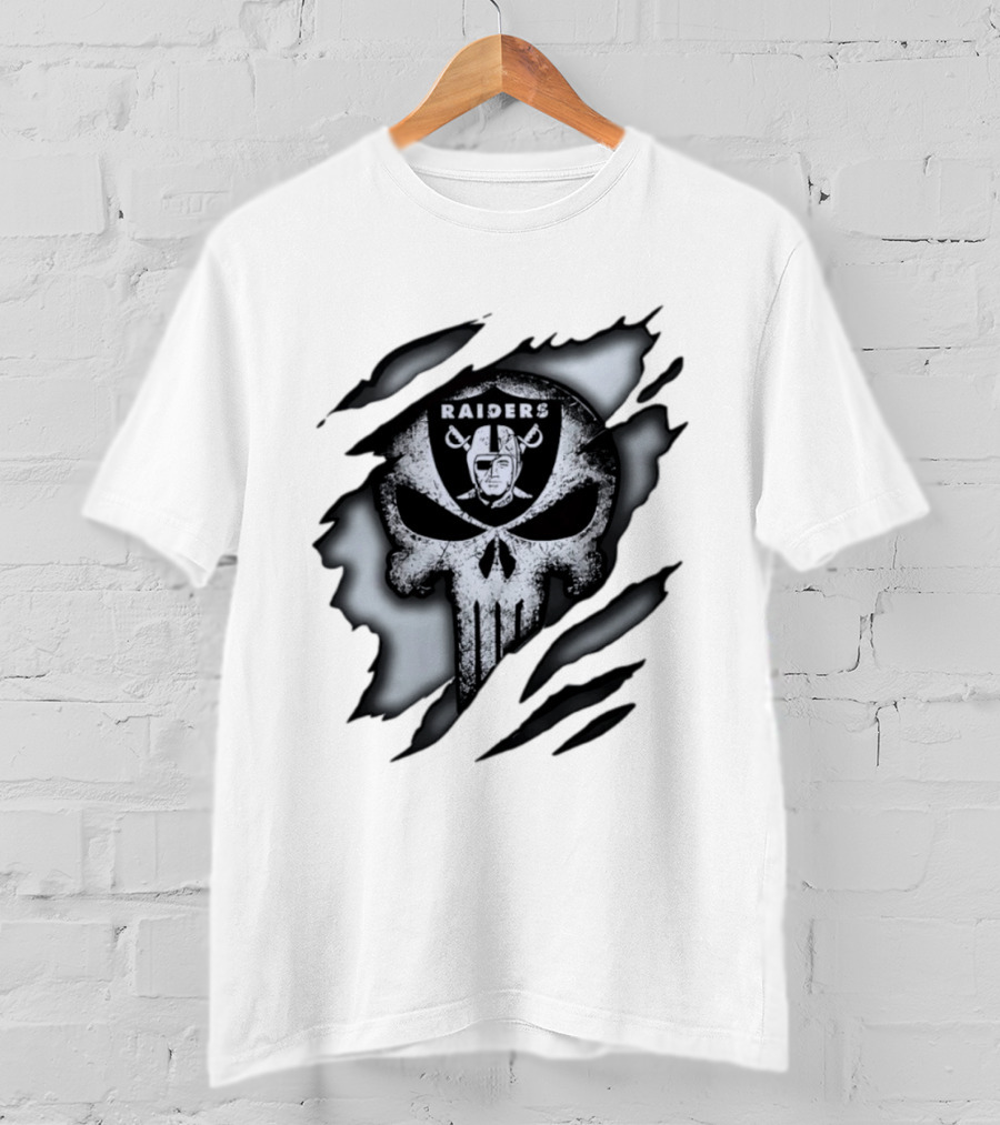 Las Vegas Raiders Punisher Skull NFL Rip Effect T-Shirt
