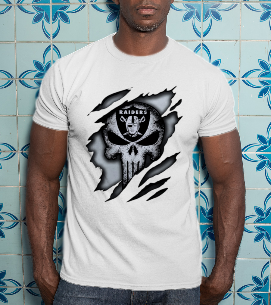 Las Vegas Raiders Punisher Skull NFL Rip Effect T-Shirt