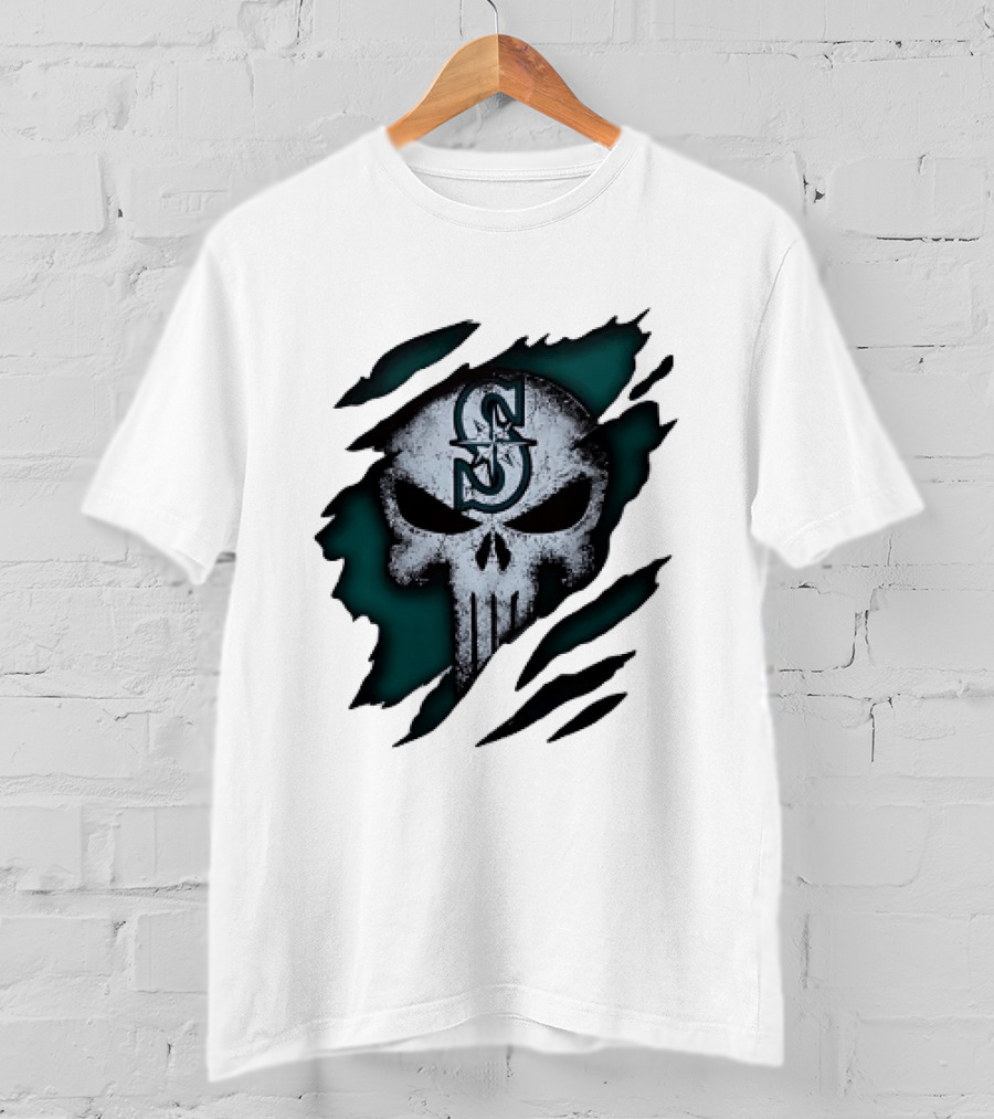 Seattle Mariners Punisher Skull Grunge Tear Effect T-Shirt